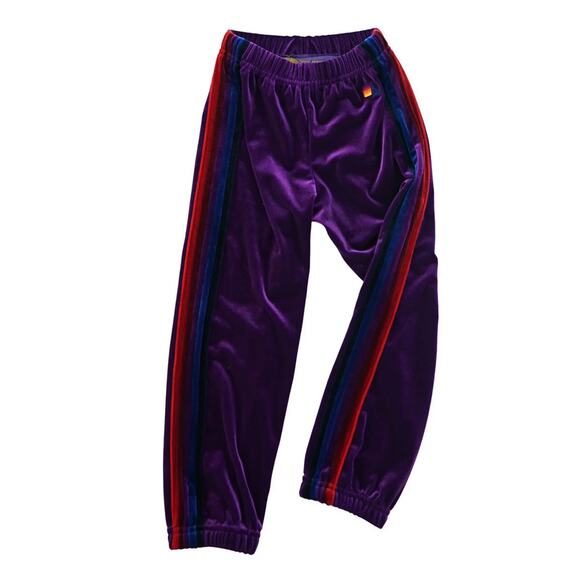 AVIATOR NATION 5 Stripe Velour Velvet Sweatpants in Purple Size S - Picture 3 of 14
